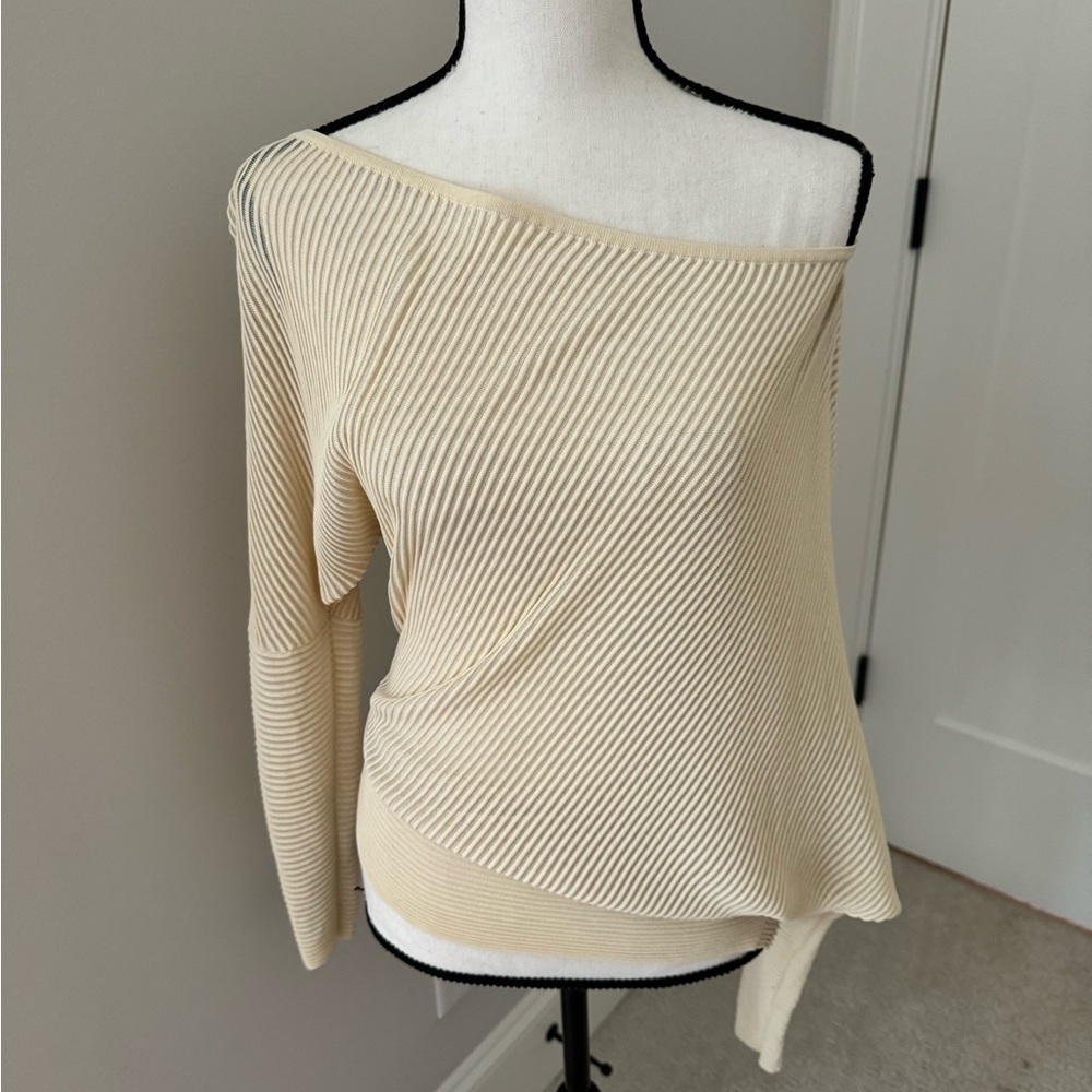 Reiss Cream Off-the-Shoulder Sweater-Blouse